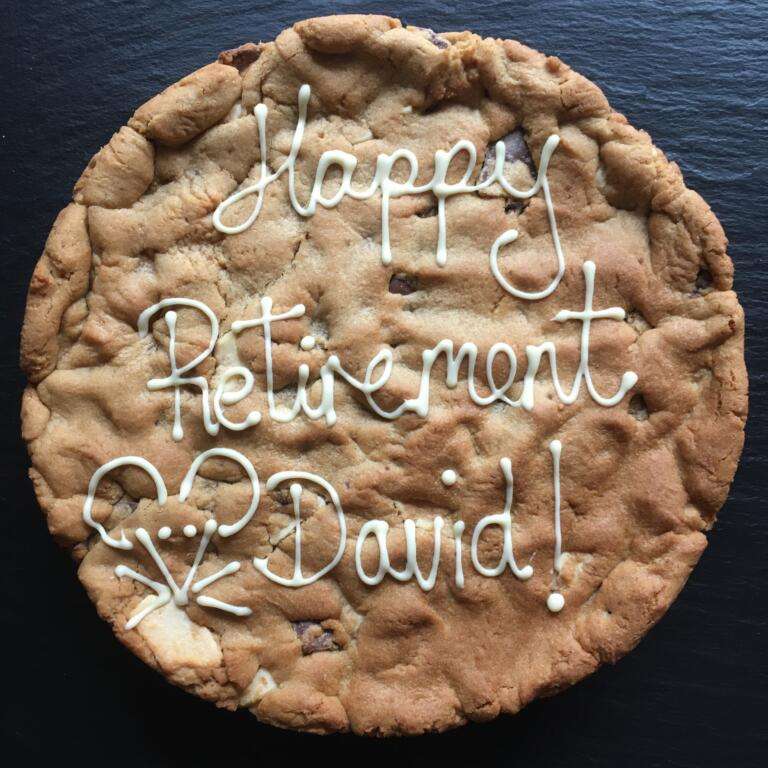 Personalised Giant Cookie - Double Chocolate Chip 29 Happy Retirement Cookie Gift Leaving Gift Food Gift