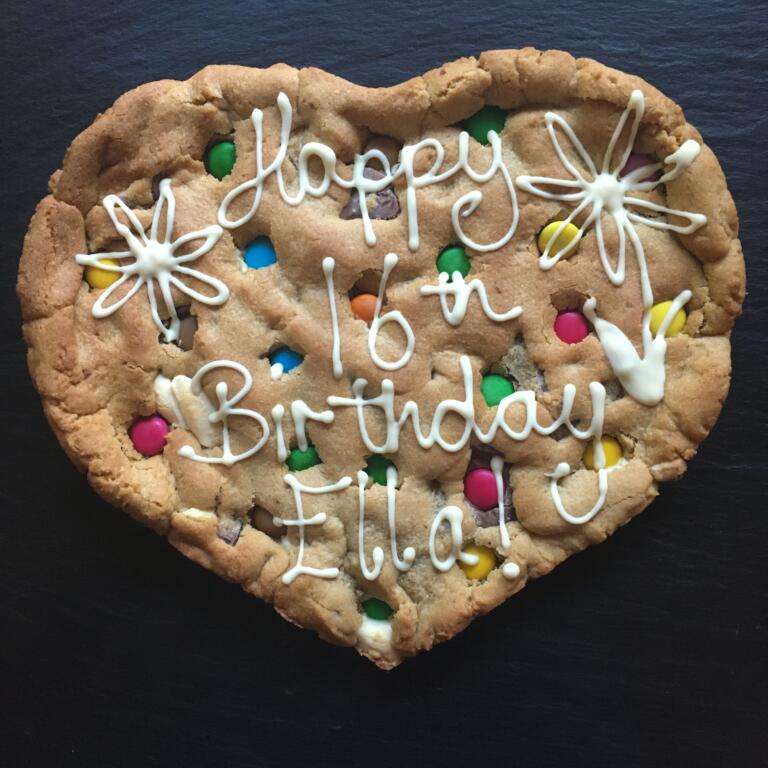 Personalised Giant Cookie - Rainbow Cookie 26 Heart Shaped personalised Giant Cookie cake Happy Birthday 16th Sweet 16th Gift smarties