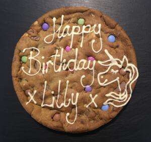 Personalised Giant Cookie - Rainbow Cookie 38 Unicorn Happy Birthday personalised cookie cake Chocolate Smarties