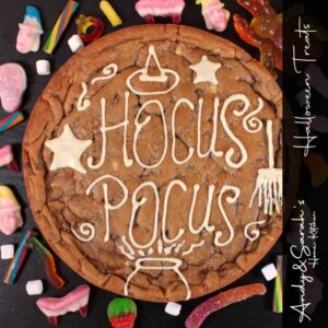 sweets hocus Left Space 2 | Hocus Pocus Design - 10" Giant Cookie Cake With Sweets