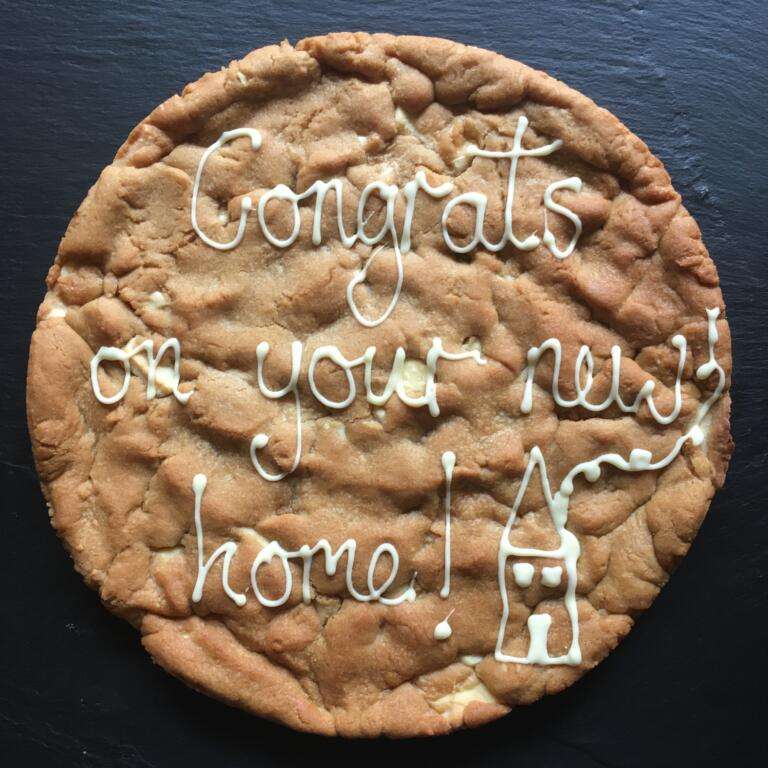 Personalised Giant Cookie - White Chocolate Chip 25 New Home Congratulations gift Giant White Chocolate Personalised Cookie Cake Congrats Food Gift