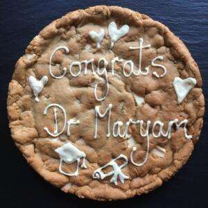 Personalised Giant Cookie - White Chocolate Chip 32 White Chocolate Giant Cookie Congratulations Graduation mortarboard hat and scroll Dr celebration Gift