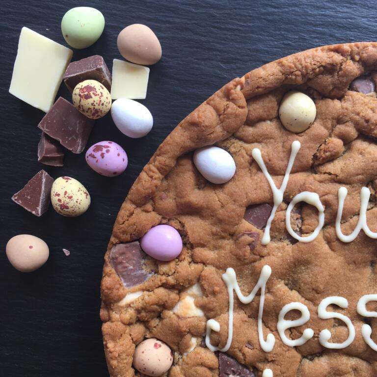 easter special giant chocolate double chip cookie personalised