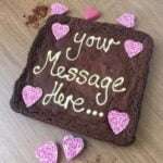 love heart personalised brownie with uk delivery, perfect for valentines day, mothers day special occasions and it is letterbox friendly and gluten free