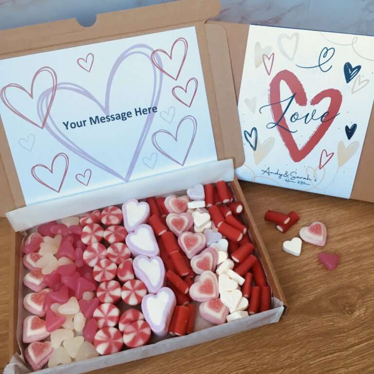 Letter box friendly uk delivery love heart sweet boxes personalised and love gift wrapped
